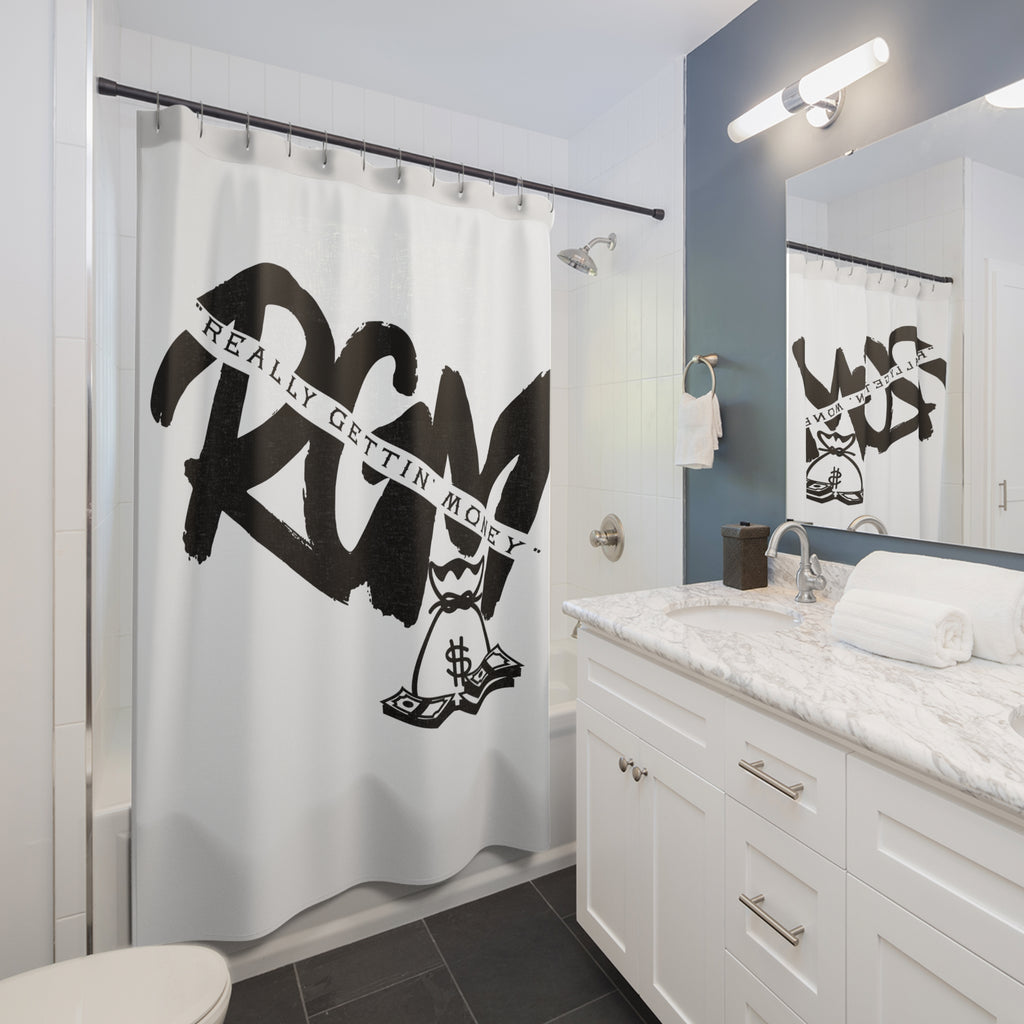 Money Vibes Shower Curtain – “Really Gettin’ Money” Graphic Bathroom Decor