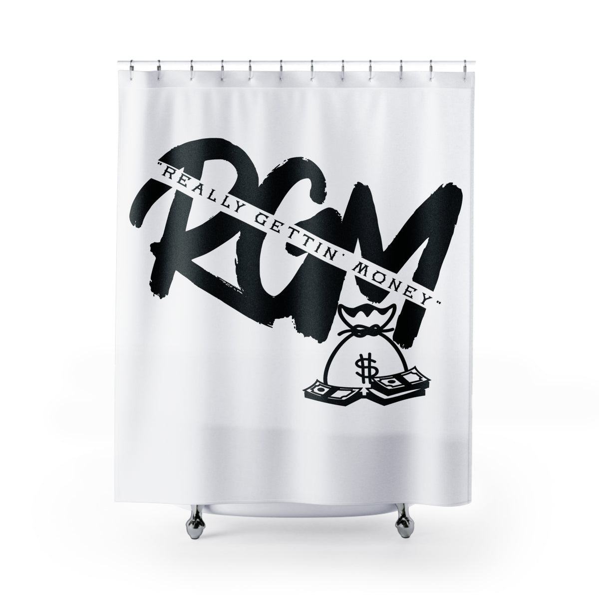 Money Vibes Shower Curtain – “Really Gettin’ Money” Graphic Bathroom Decor