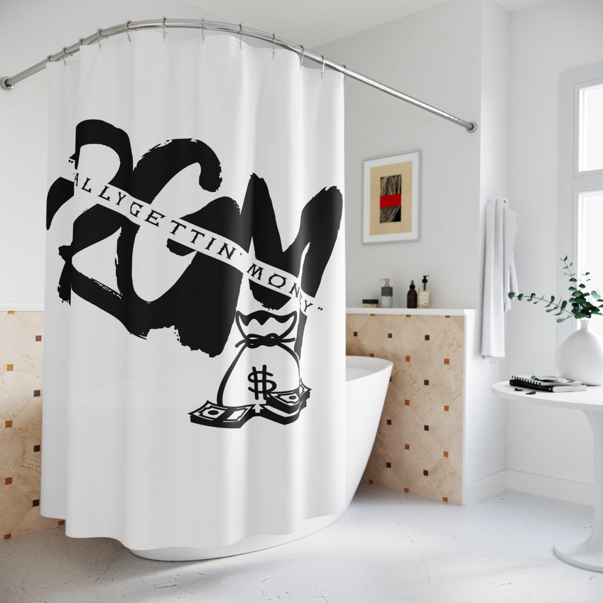 Money Vibes Shower Curtain – “Really Gettin’ Money” Graphic Bathroom Decor